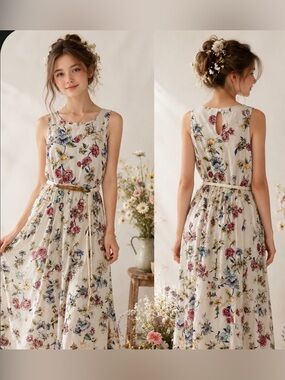 paper doll Cream White High Low Floral Sleeveless Maxi Dress with Belt Size 16